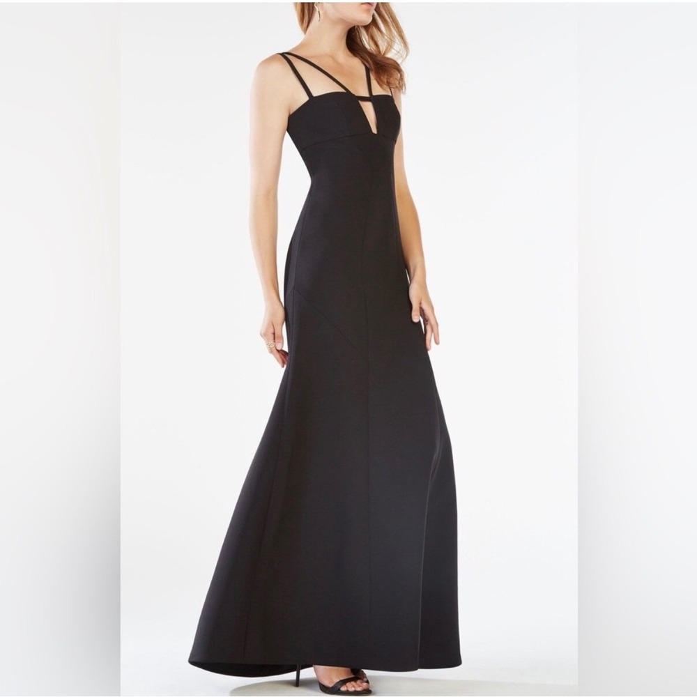 BCBGMAXAZRIA Womens Black Strappy Back Architectural Gown Dress Size 12 - Picture 9 of 9